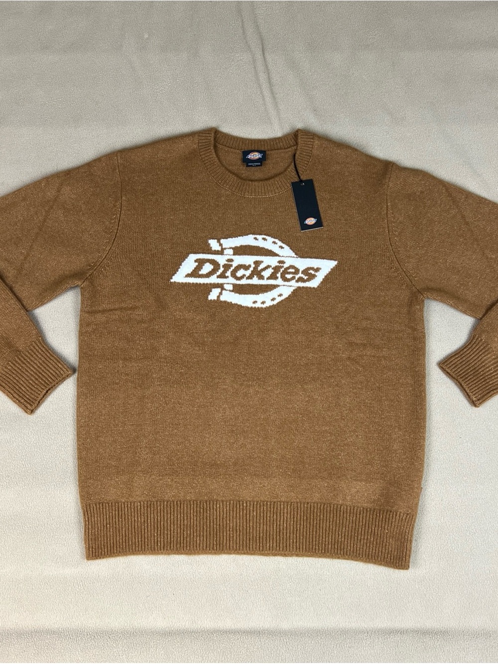 Dickies Knit Sweater. Polyester, Wool. Brown & White. Men's Sz Small